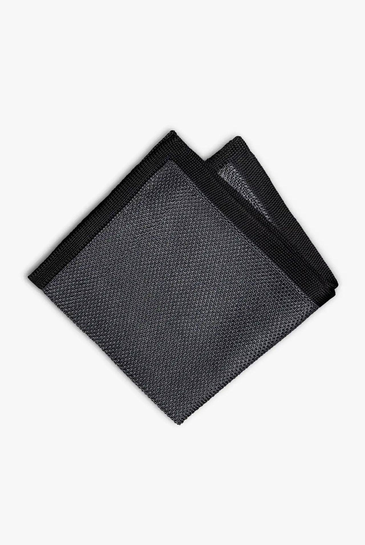Gray knitted pocket square with gray boarder. Made of silk in Italy.