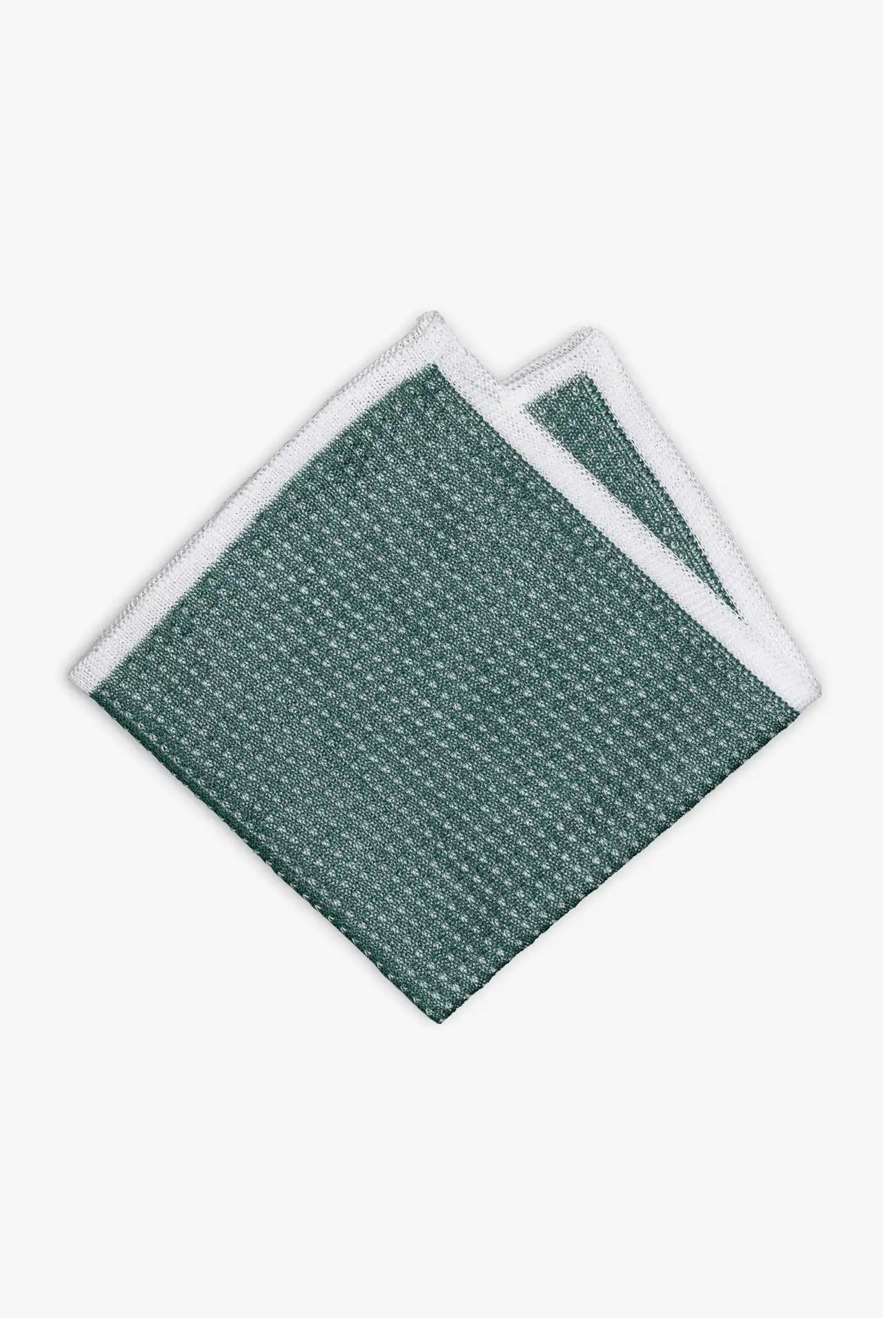 Green and white knitted pocket square with white boarder in cotton
