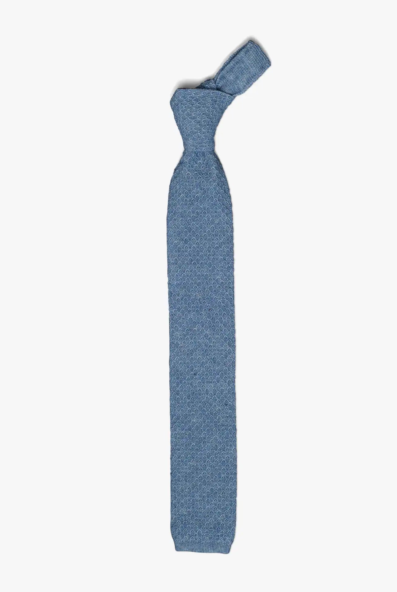 Blue cotton knitted tie with matching pocket square.  Minimalist Swedish design made in Italy.