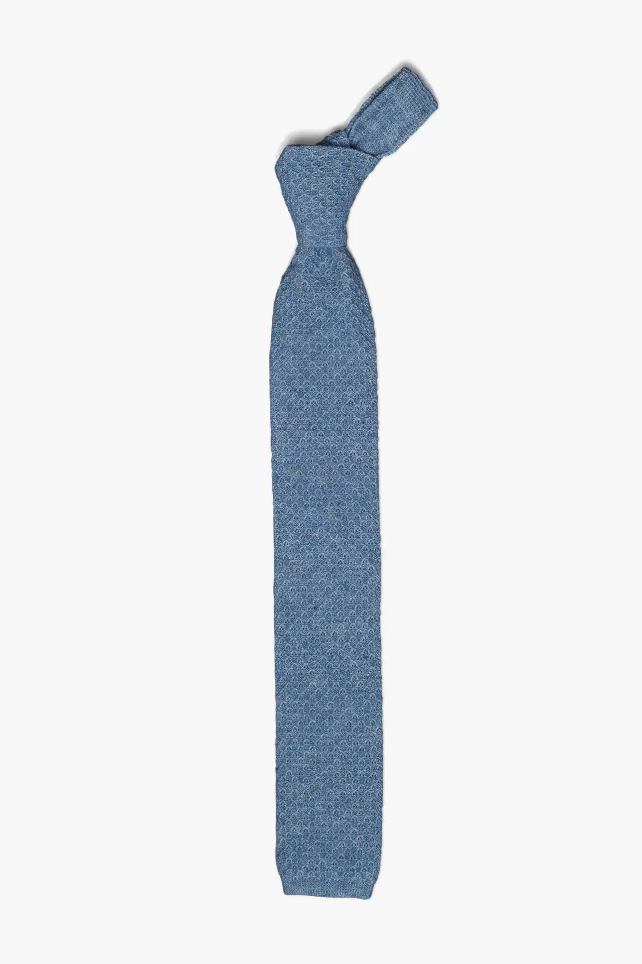 Blue cotton knitted tie with matching pocket square.  Minimalist Swedish design made in Italy.