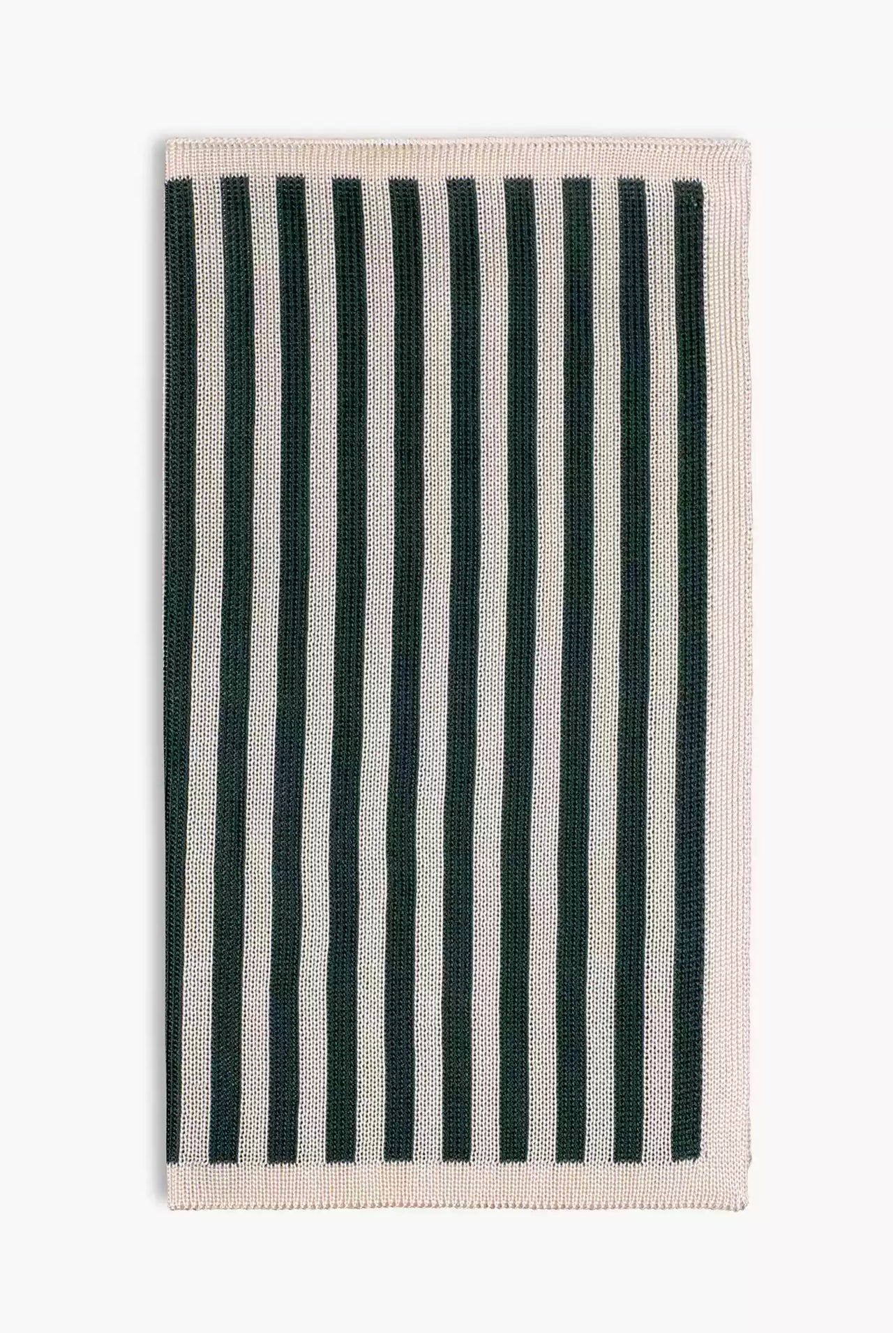 Green and white striped knitted silk pocket square. Made in Italy.
