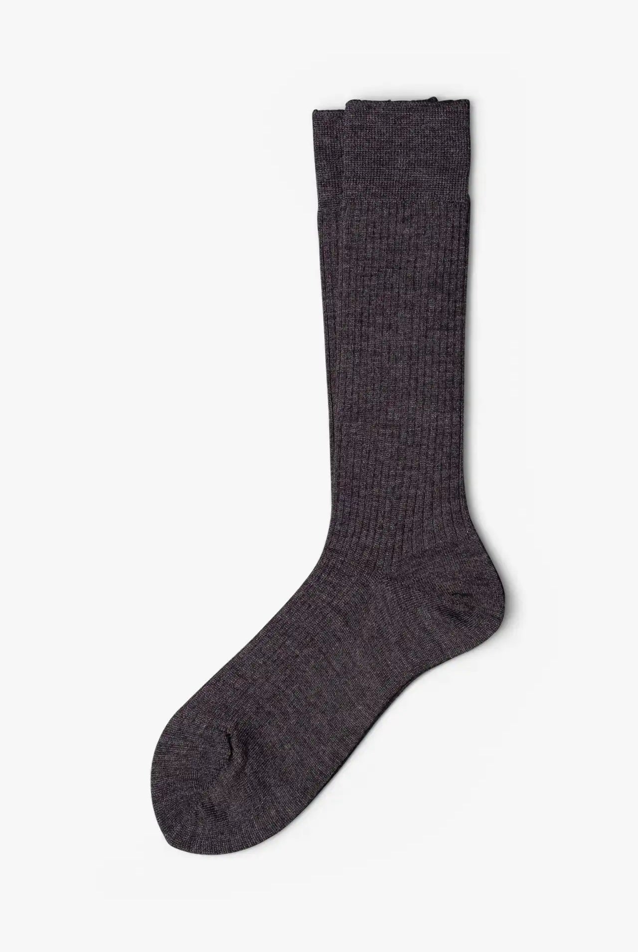Dark gray melange dress socks in merino wool. Swedish design by once a day and produced by glenn clyde. Can we washed in warm water without shrinking.