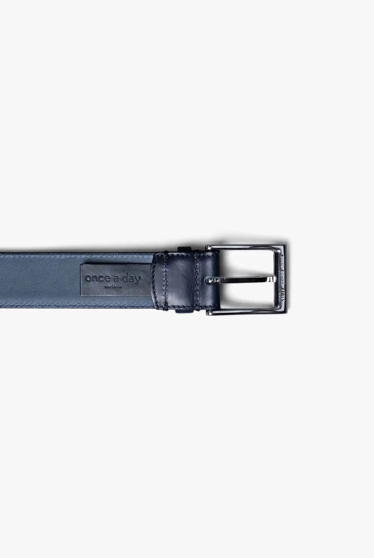 Navy Midnight Blue Leather Belt in minimalist design, Made in Italy from vegetable tanned leather. Perfect to match with hand made dress shoes.
