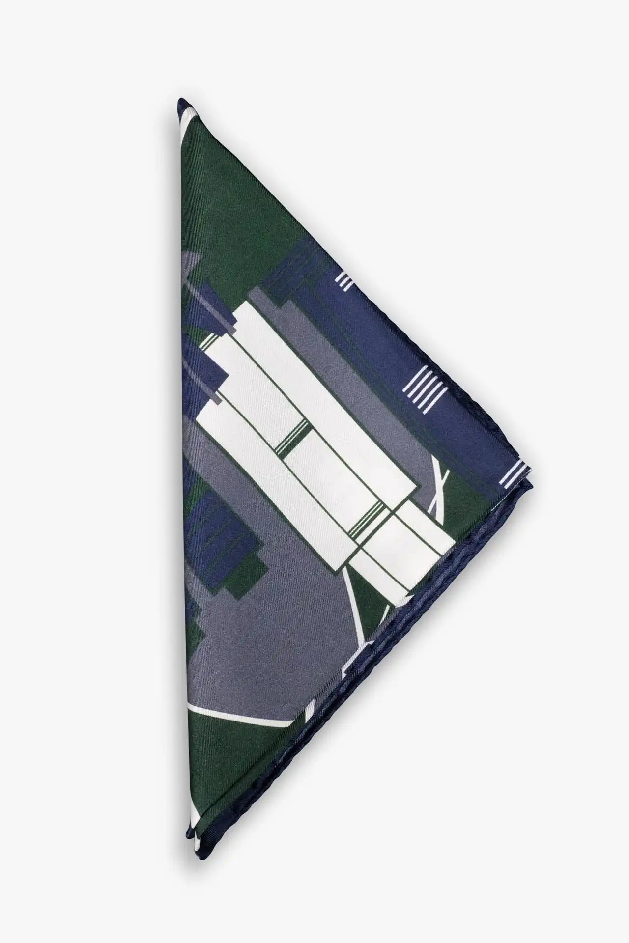 Hong Kong motive pocket square in silk, green and blue