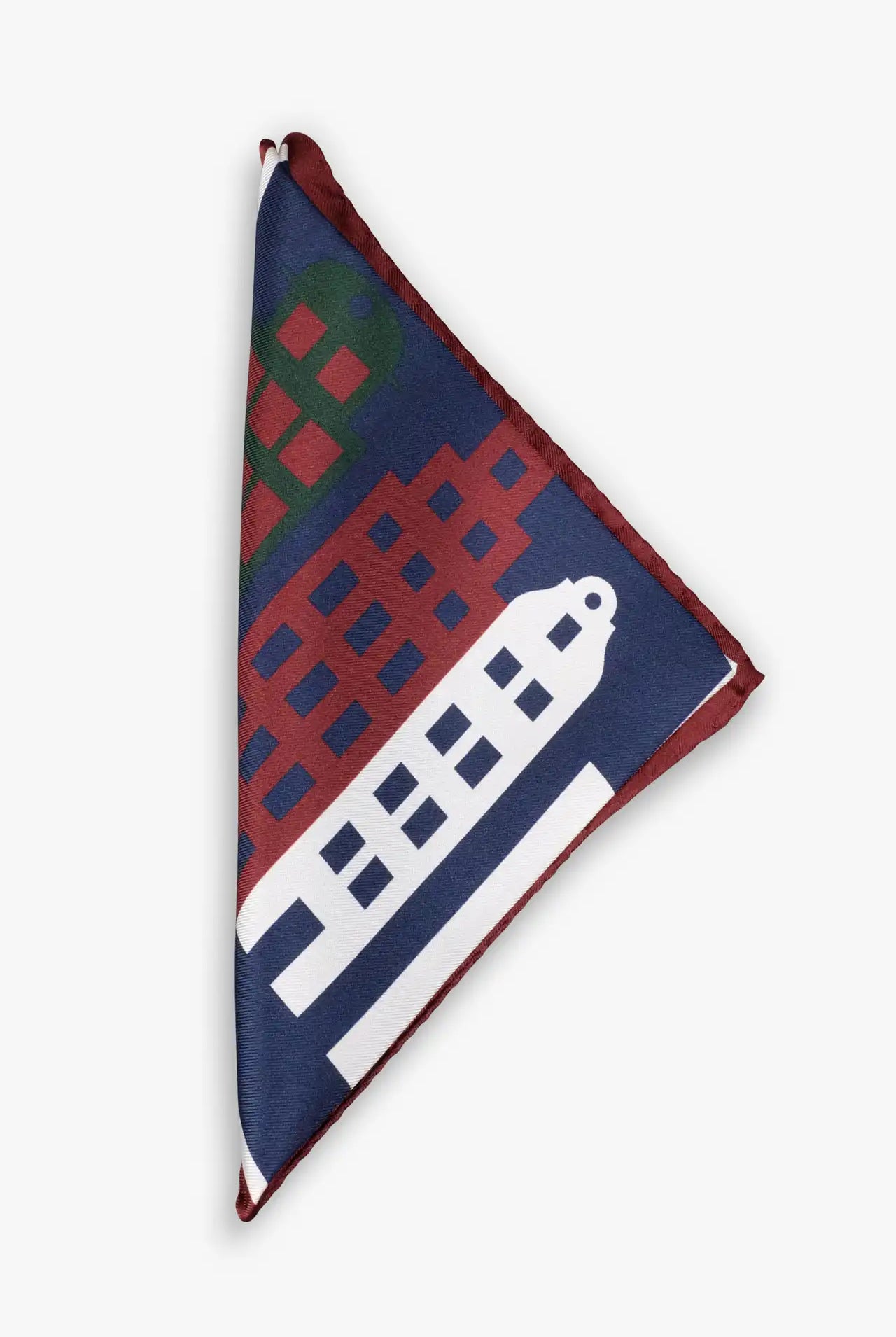 Stockholm motive pocket square in silk, blue and red