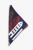 Stockholm motive pocket square in silk, blue and red