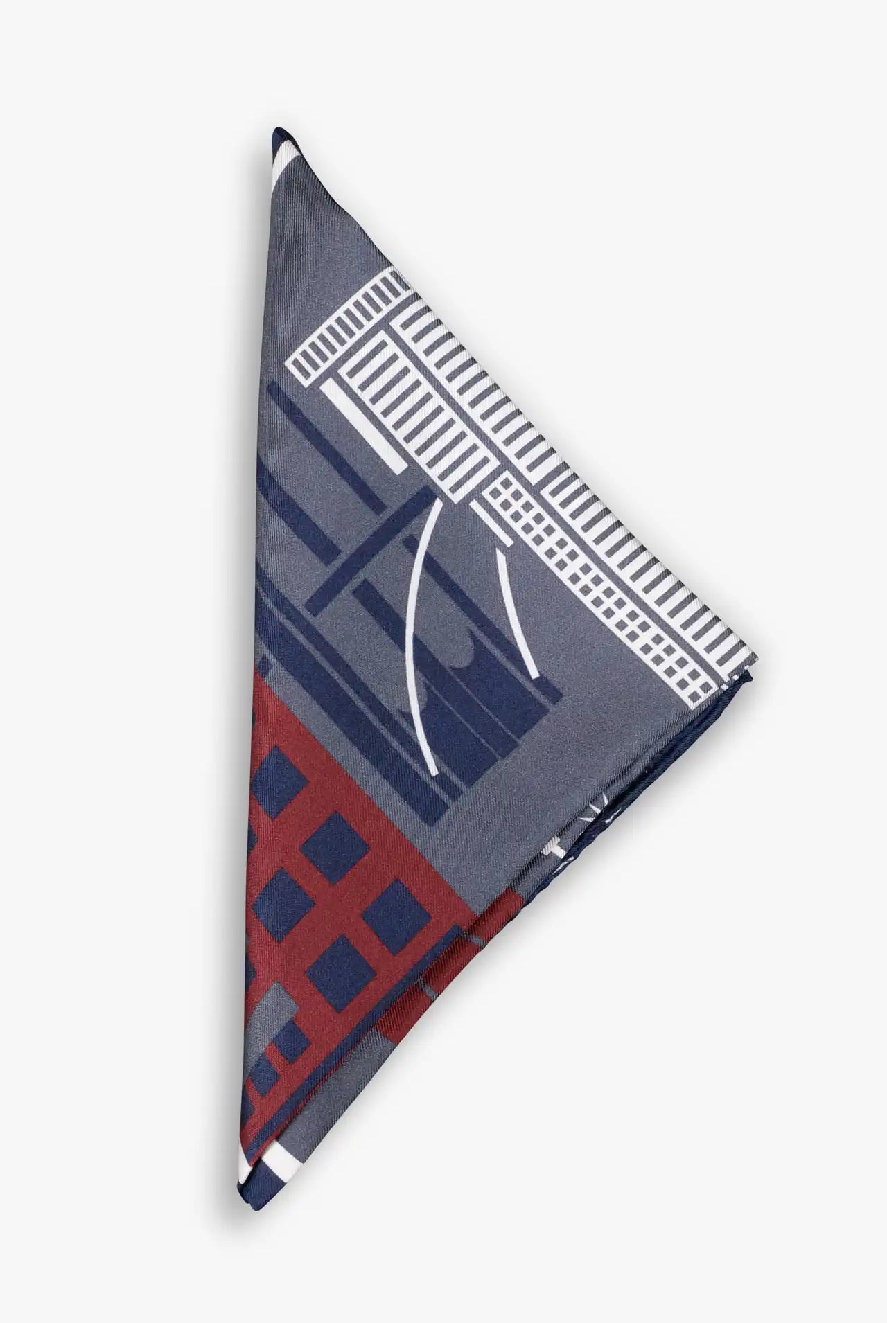 New York motive pocket square in silk, gray and blue
