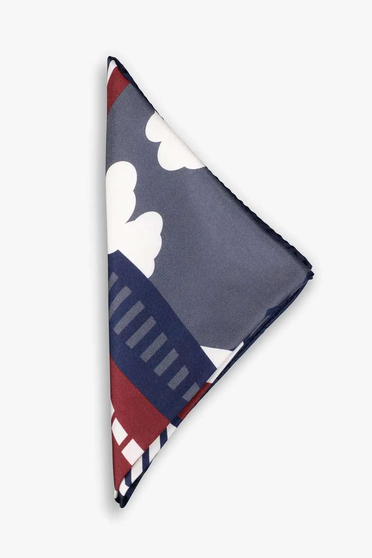 Tokyo Mount Fuji pocket square in silk, red and blue