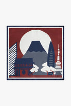 Tokyo Mount Fuji pocket square in silk, red and blue