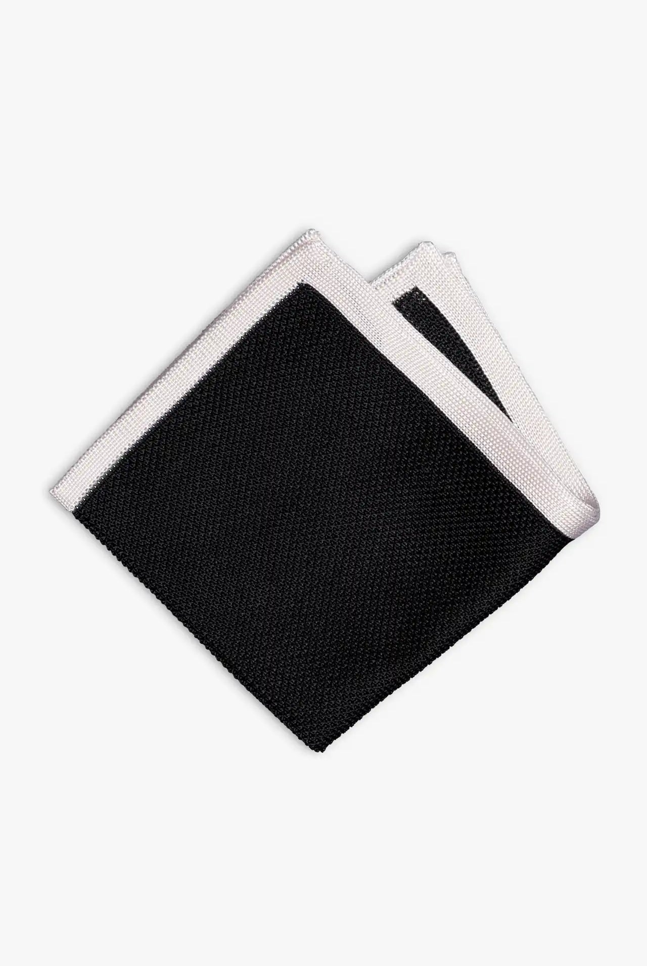 Black knitted pocket square with white frame. Made of silk in Italy.