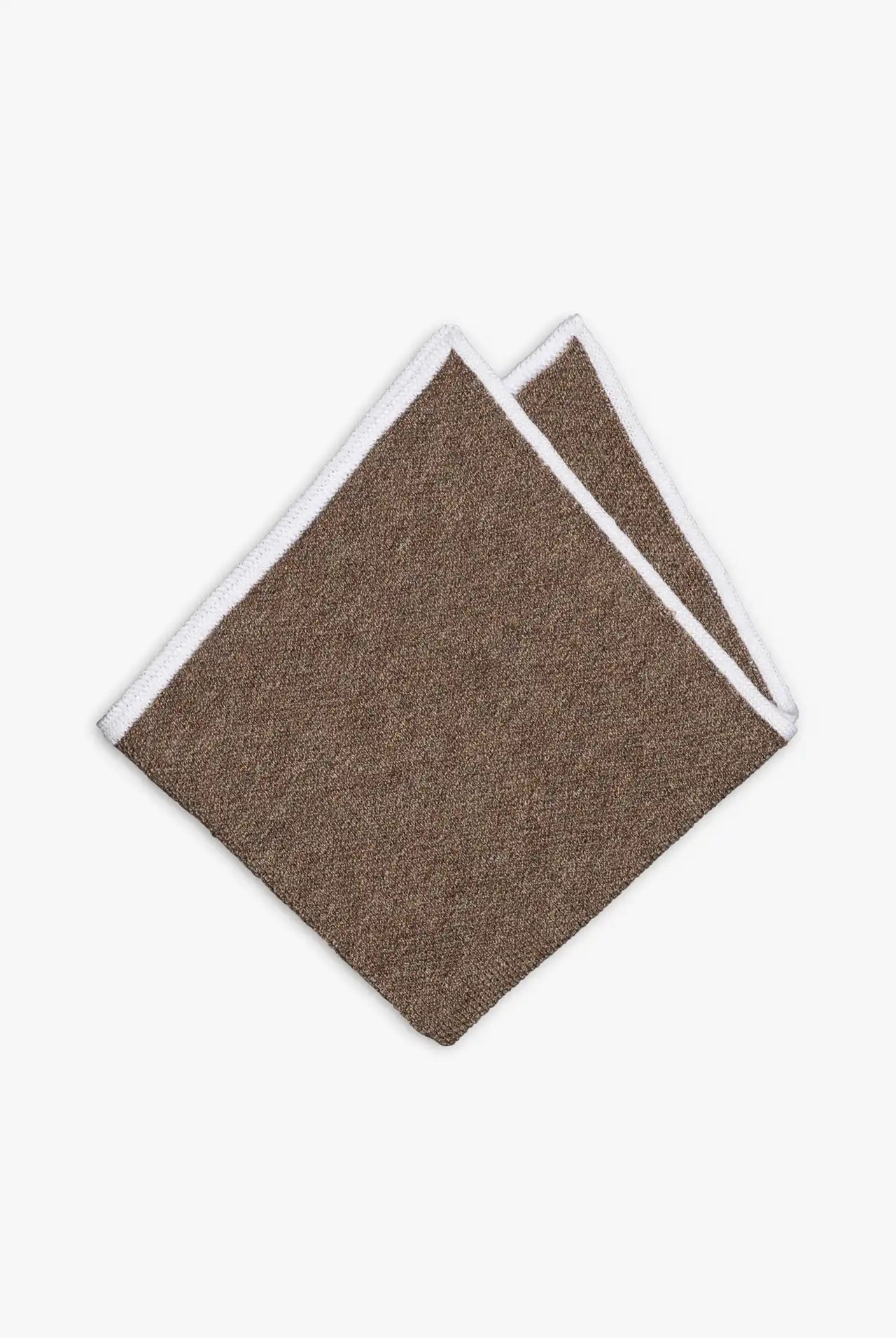 Brown knitted pocket square with white boarder in knitted cotton