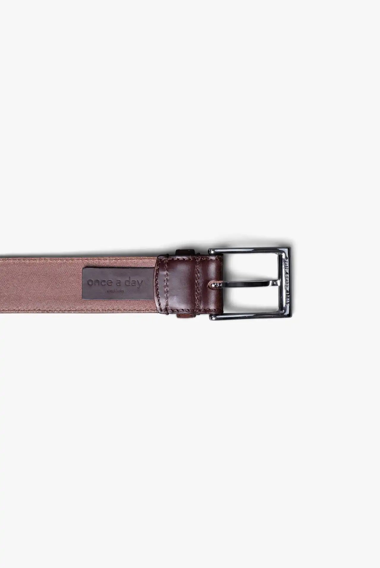 Dark brown Leather Belt in minimalist design, Made in Italy from vegetable tanned leather. Perfect to match with hand made dress shoes.