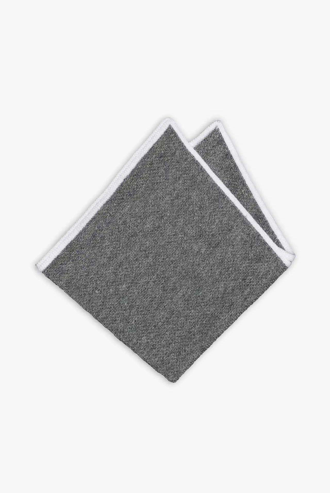 Gray knitted pocket square with white boarder in knitted cotton