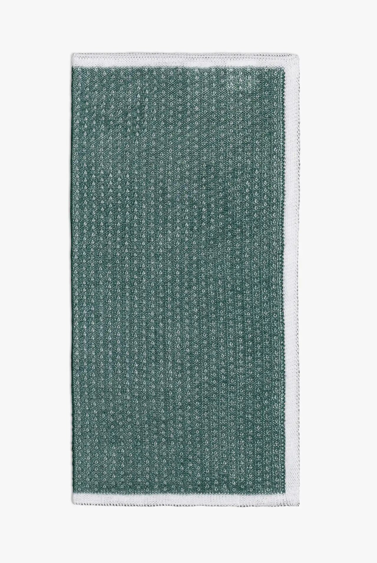 Green and white knitted pocket square with white boarder in cotton