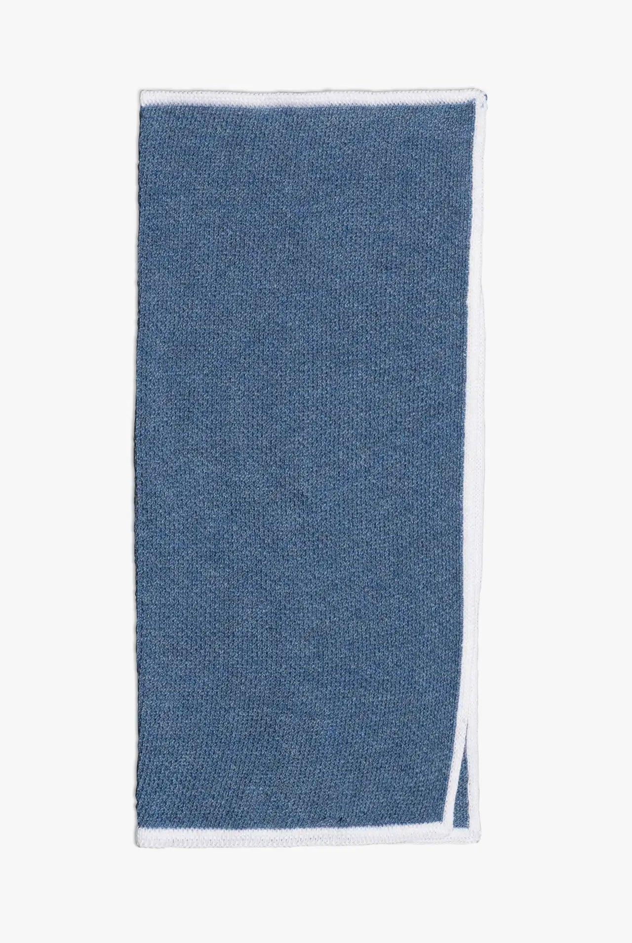 Blue knitted pocket square with white boarder in knitted cotton