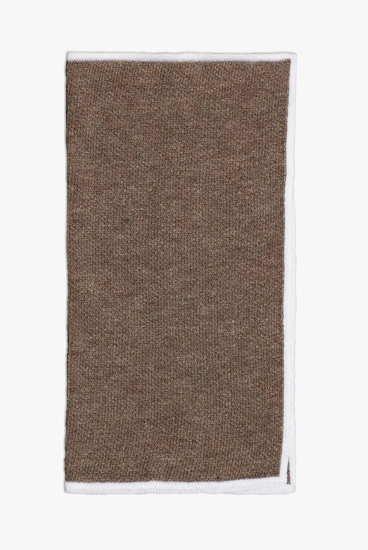 Brown knitted pocket square with white boarder in knitted cotton