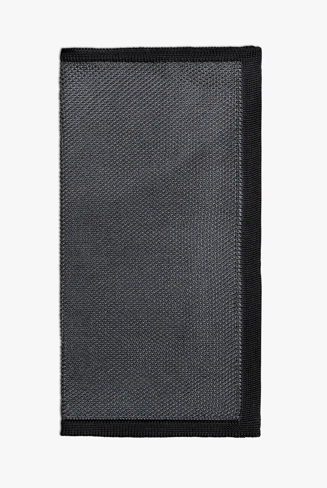 Gray knitted pocket square with gray boarder. Made of silk in Italy.