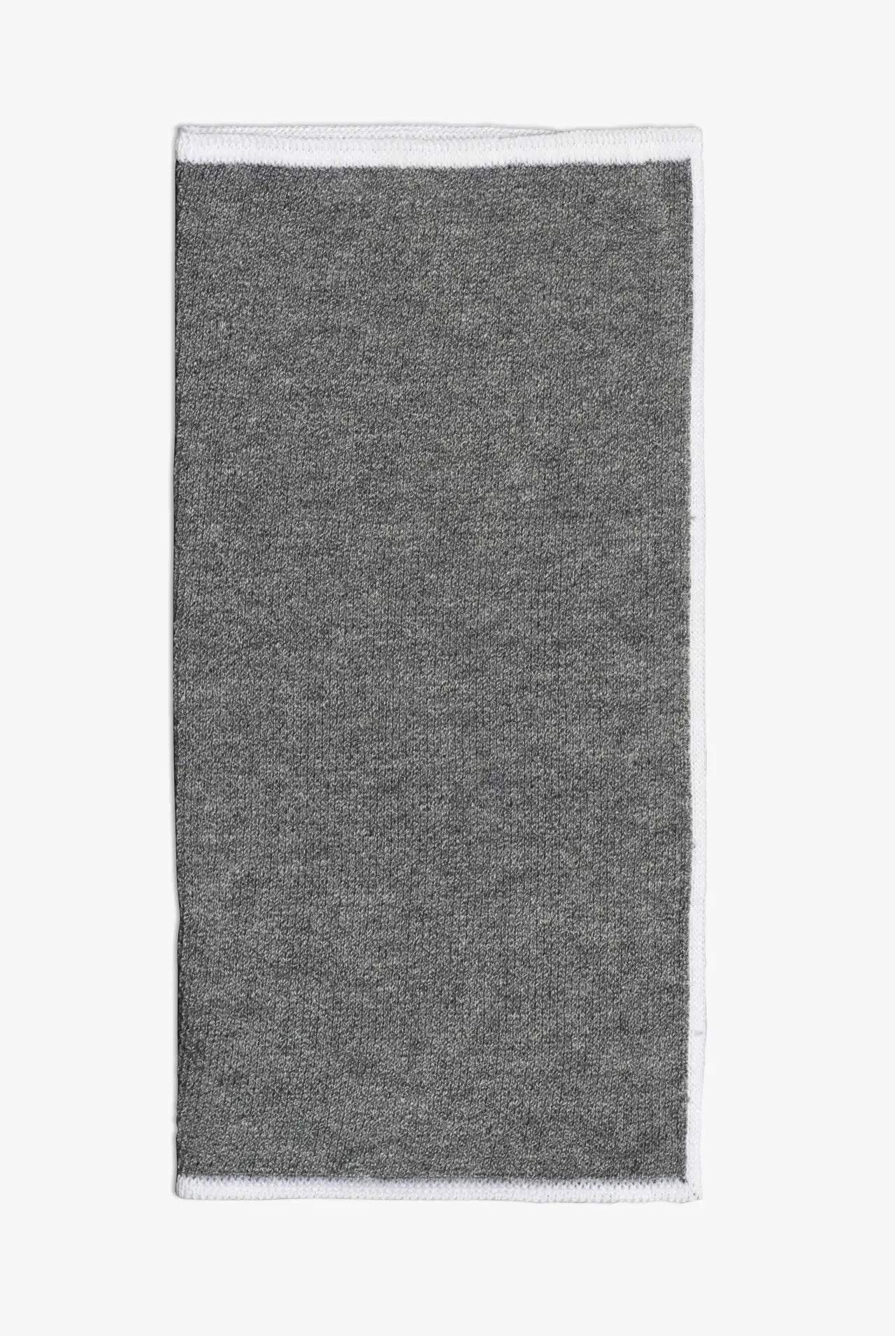 Gray knitted pocket square with white boarder in knitted cotton
