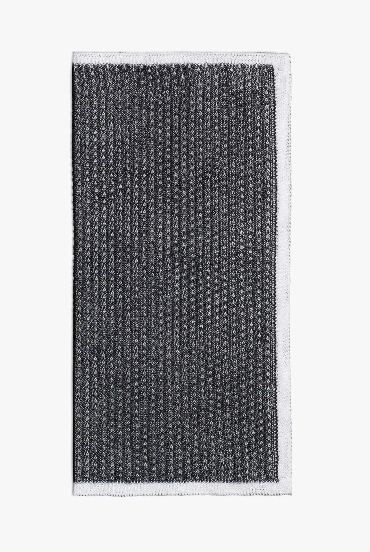 Dark gray and white knitted pocket square with white boarder in cotton