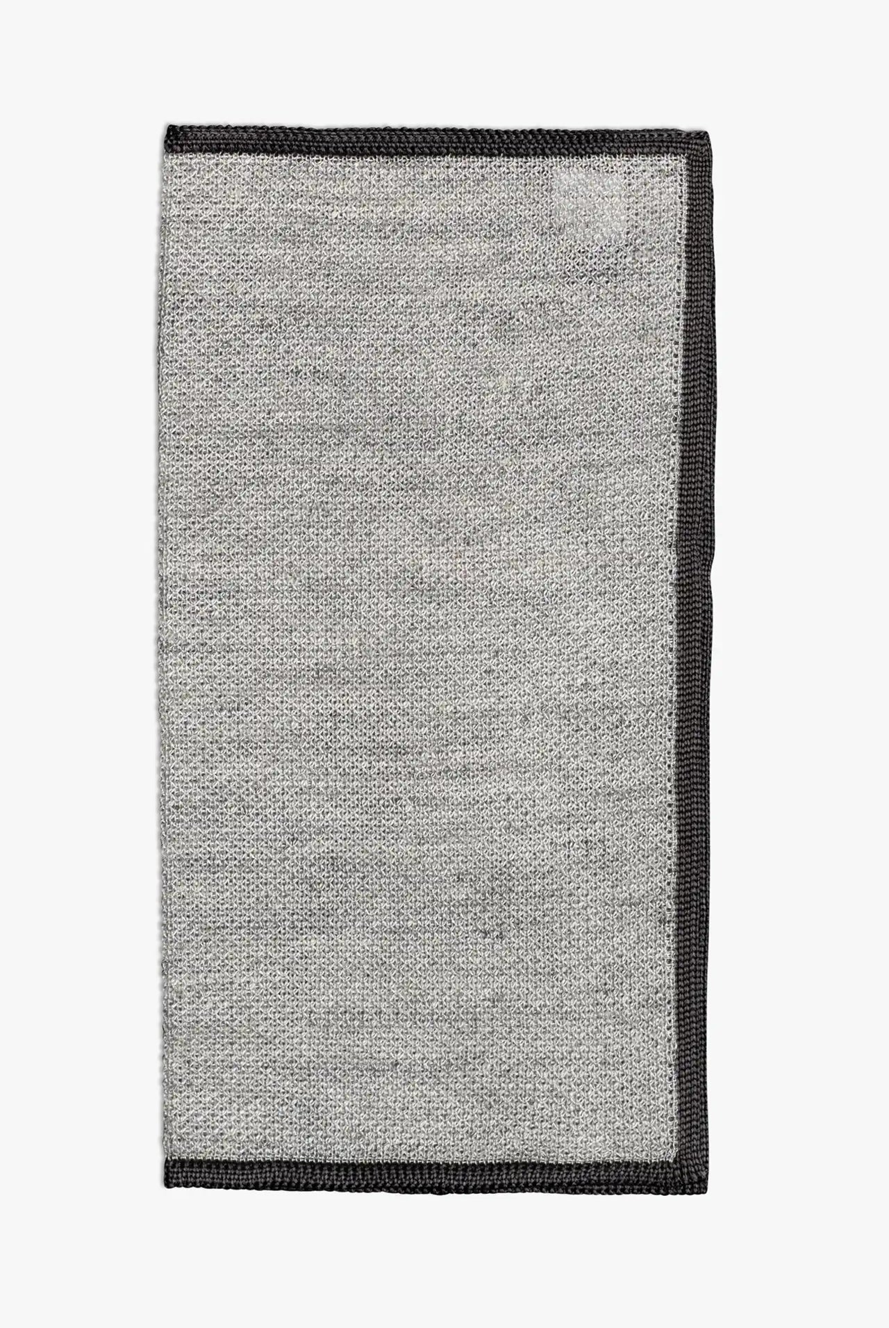 Gray knitted pocket square with brown boarder. Made of silk in Italy.