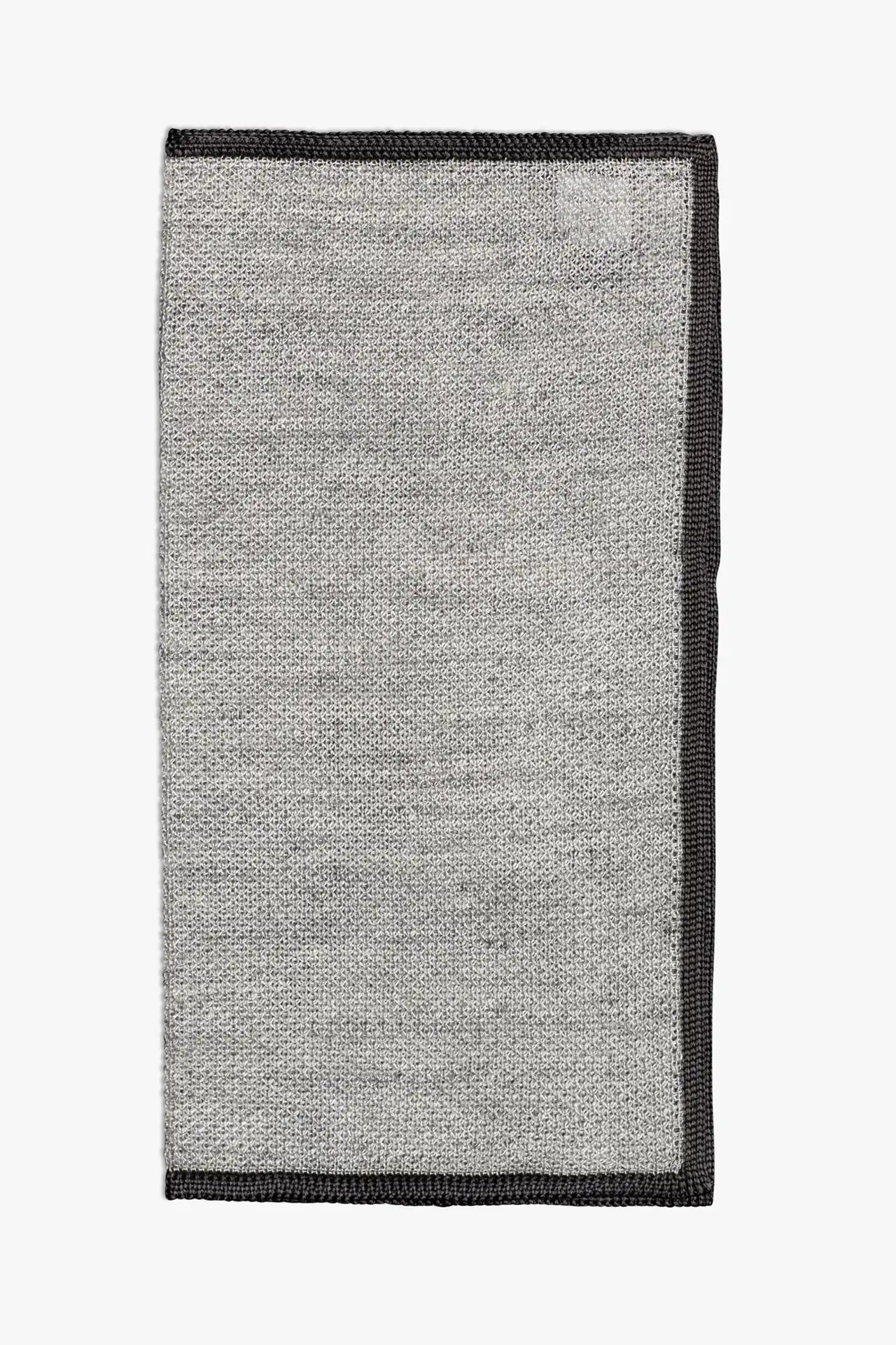 Gray knitted pocket square with brown boarder. Made of silk in Italy.