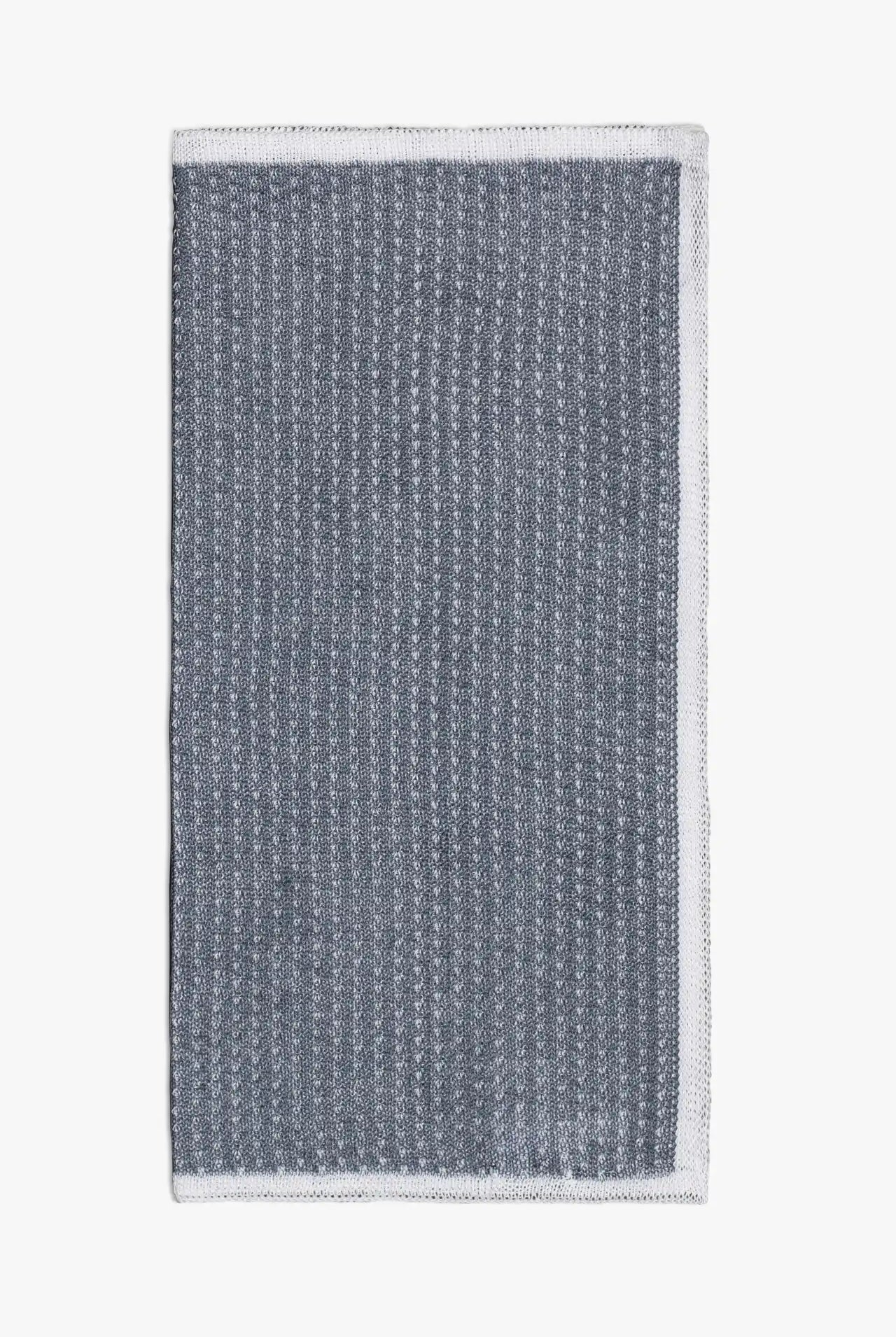 Blue and white knitted pocket square with white boarder in cotton