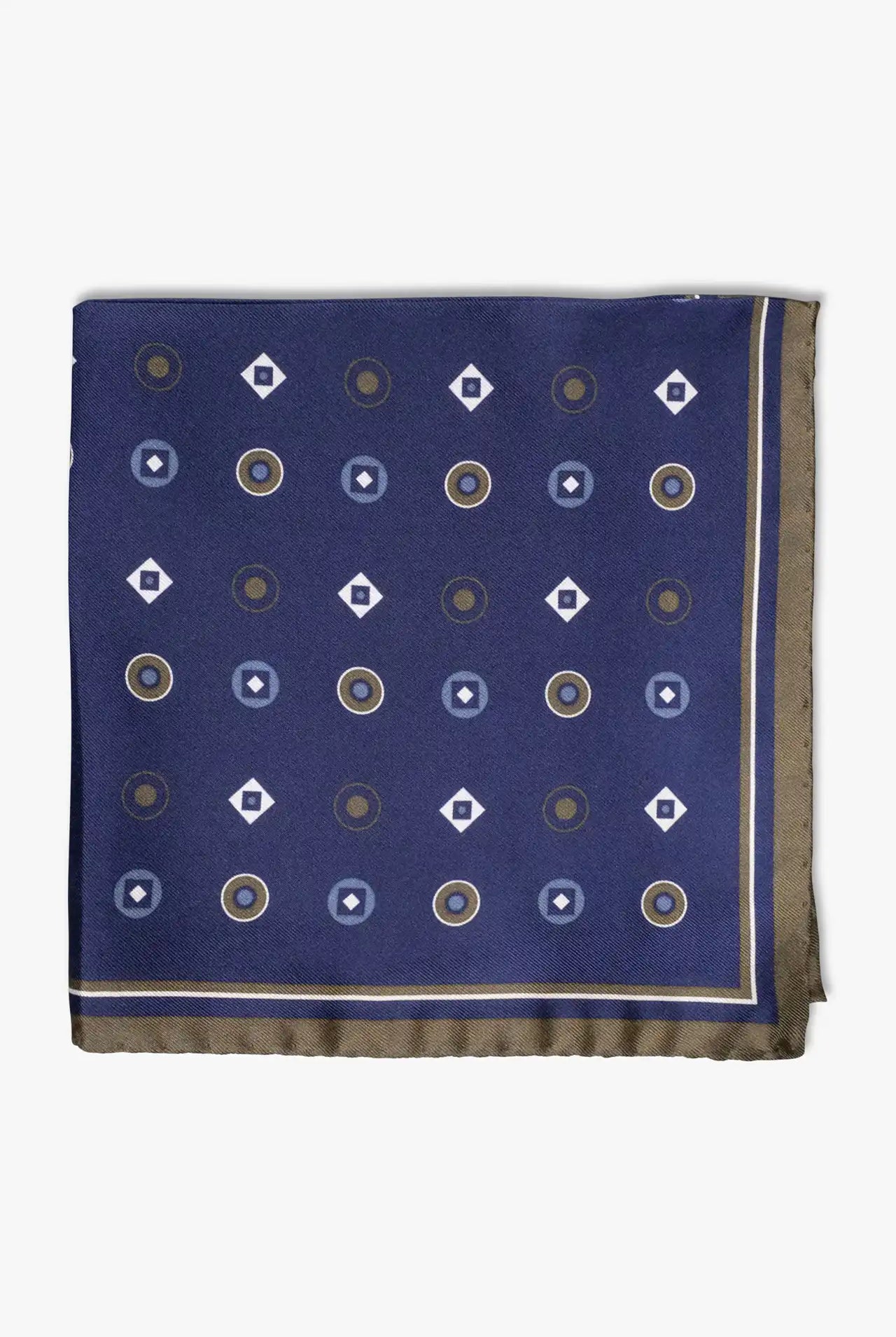 Print Blue and green pocket square in woven silk. Made in Italy paired with matching tie.