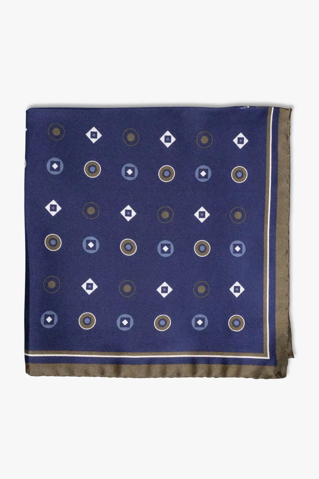 Print Blue and green pocket square in woven silk. Made in Italy paired with matching tie.