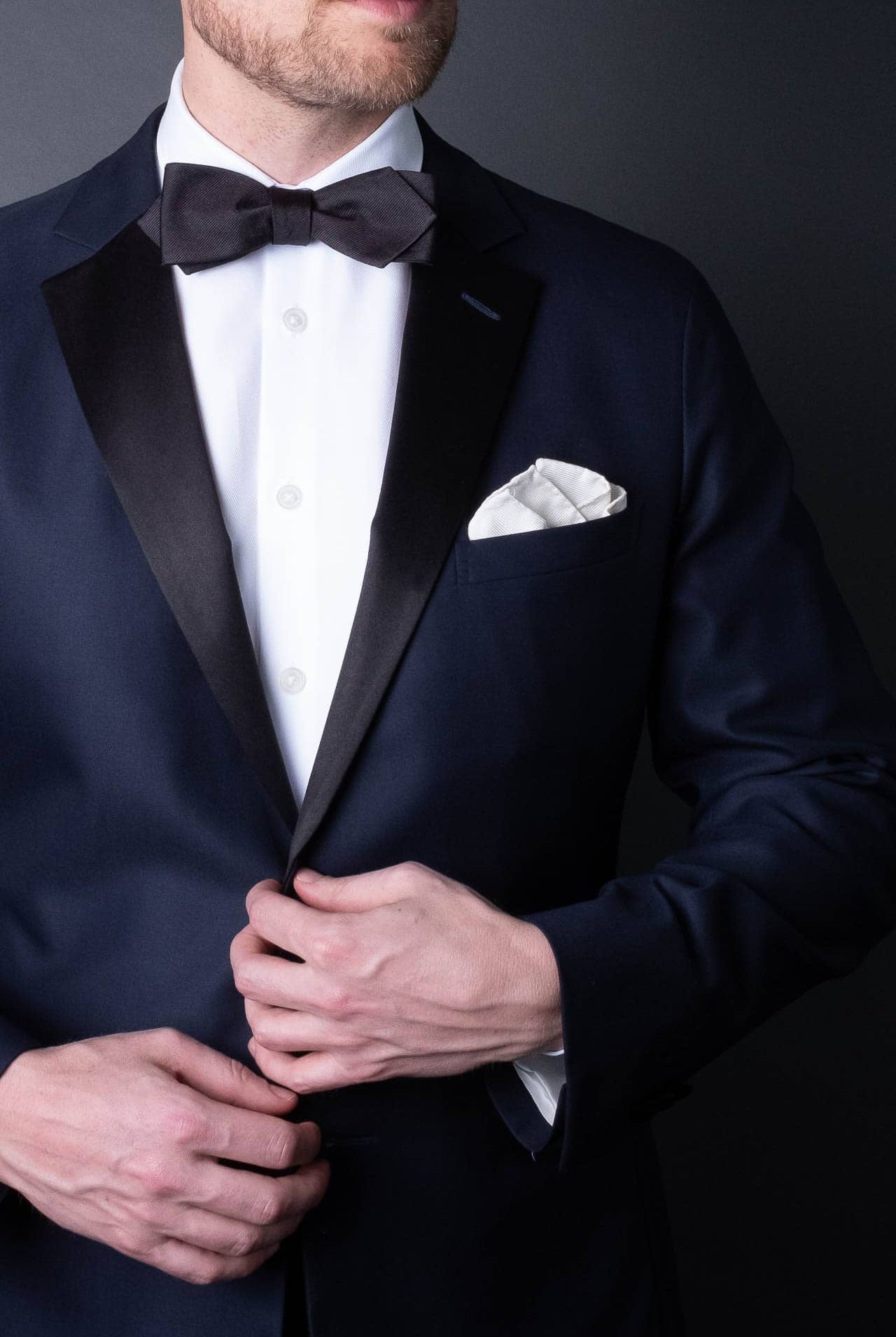 Black tuxedo pocket square festive and formal woven silk hand made.