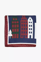 Stockholm motive pocket square in silk, blue and red
