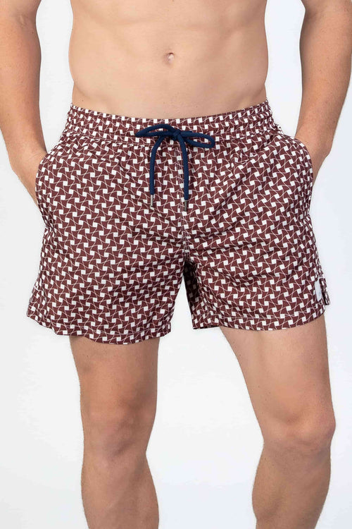 Classic Swim shorts with pattern in rusty brown and white