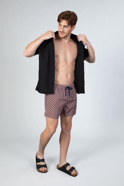 Classic Swim shorts with pattern in rusty brown and white