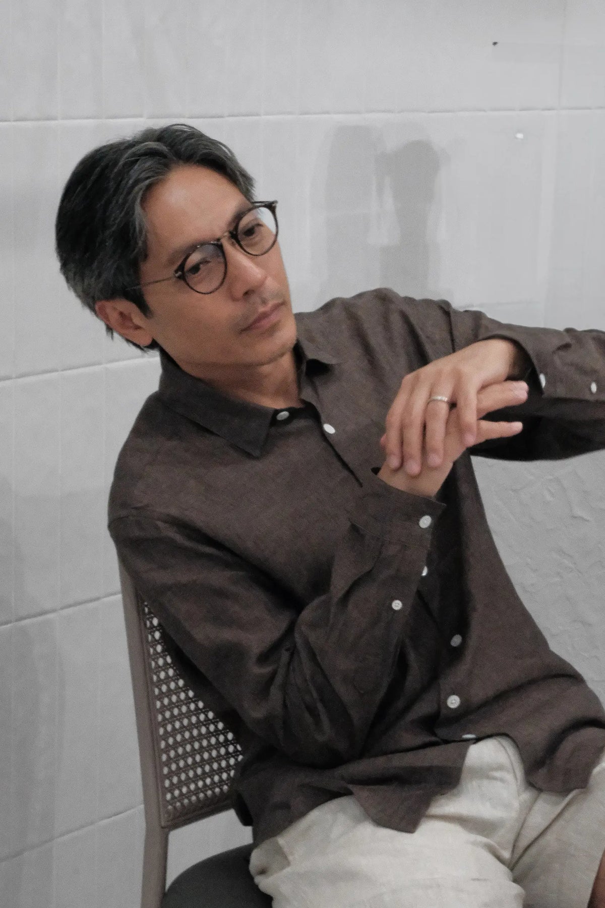 Classic shirt Albini Linen - Brown