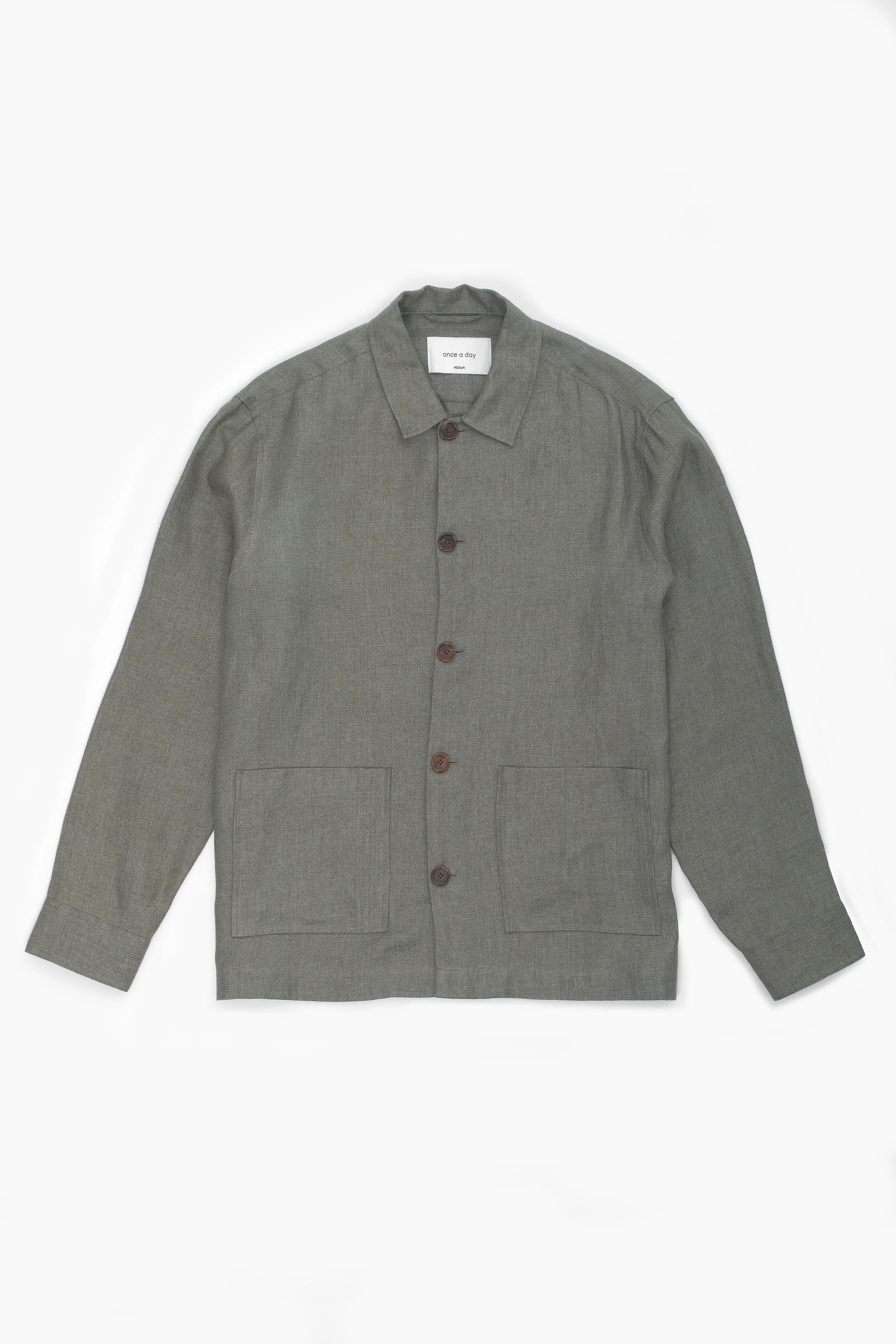 The Linen Overshirt in Italian Dusty Green — 100% French Linen by Albini