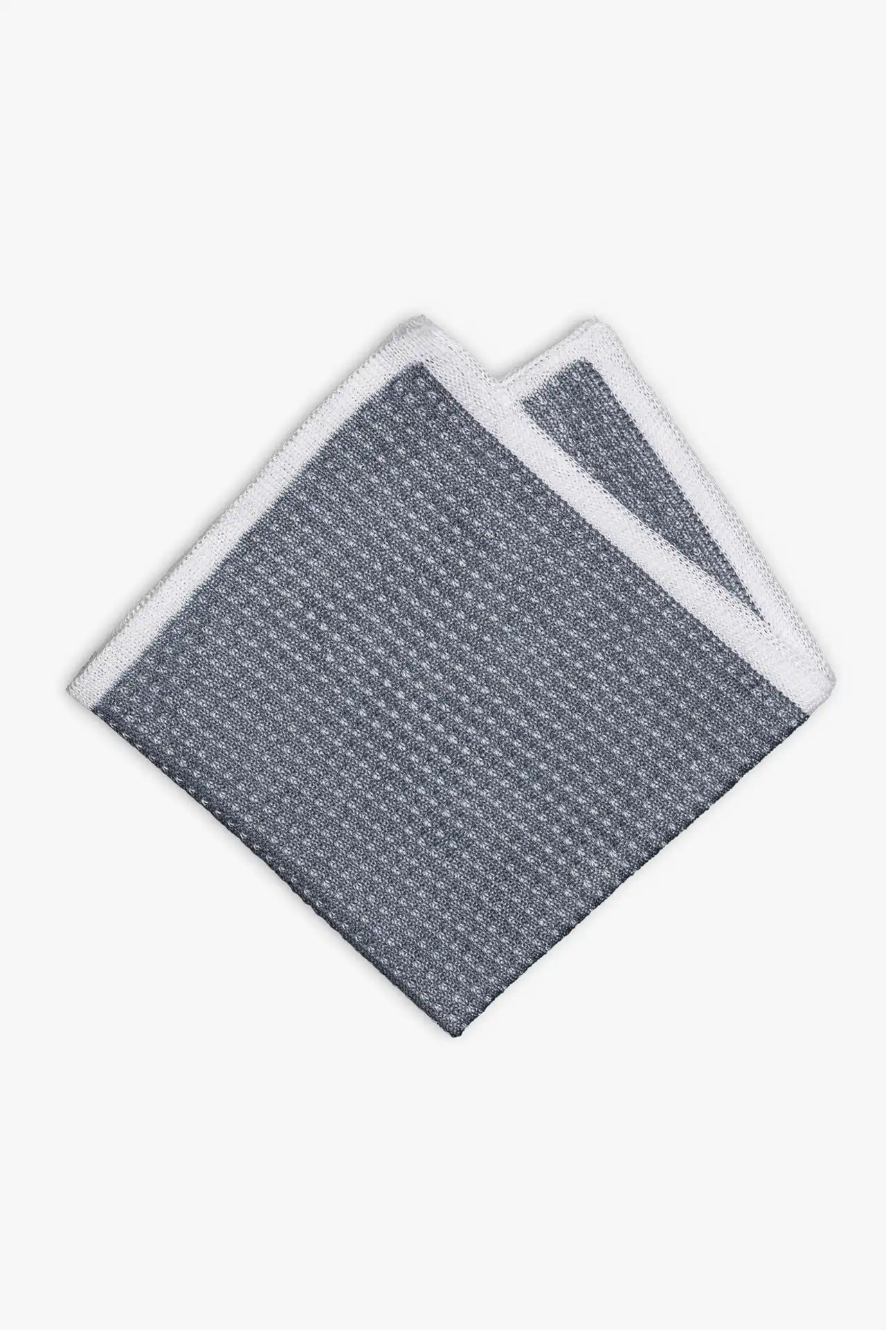 Blue and white knitted pocket square with white boarder in cotton 