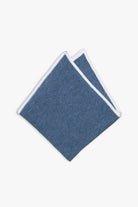 Blue knitted pocket square with white boarder in knitted cotton 