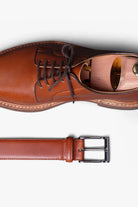 Antique Maroon Brown Leather Belt in minimalist design, Made in Italy from vegetable tanned leather. Perfect to match with hand made dress shoes. 