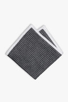 Dark gray and white knitted pocket square with white boarder in cotton 