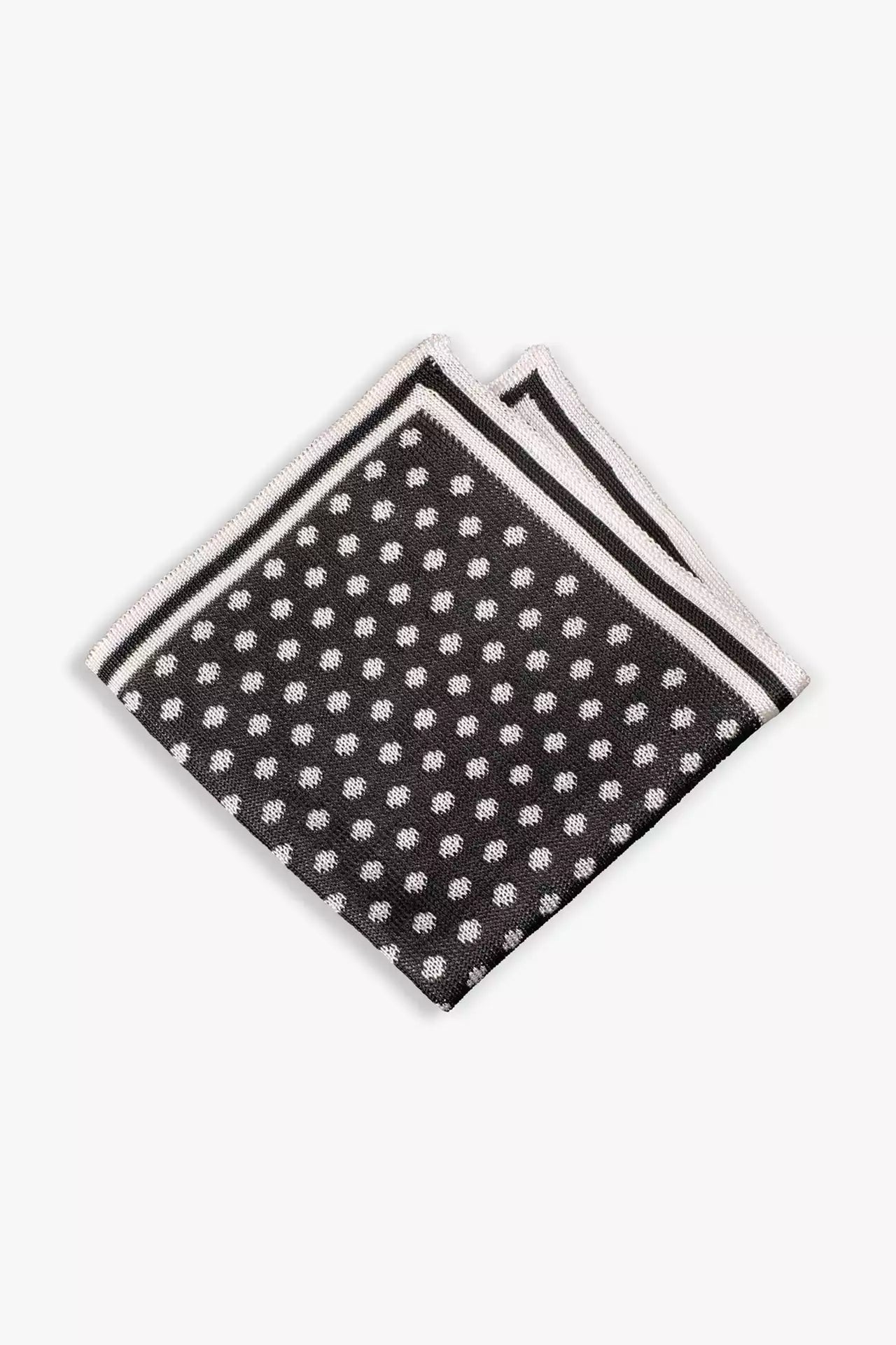 Gray knitted pocket square with white dots in knitted silk