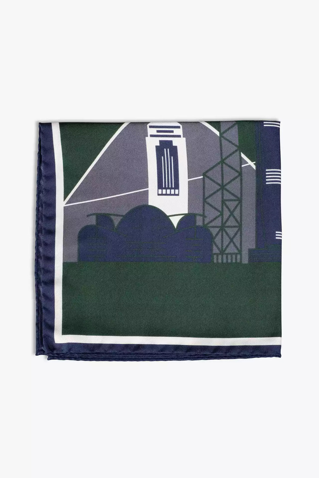 Hong Kong motive pocket square in silk, green and blue