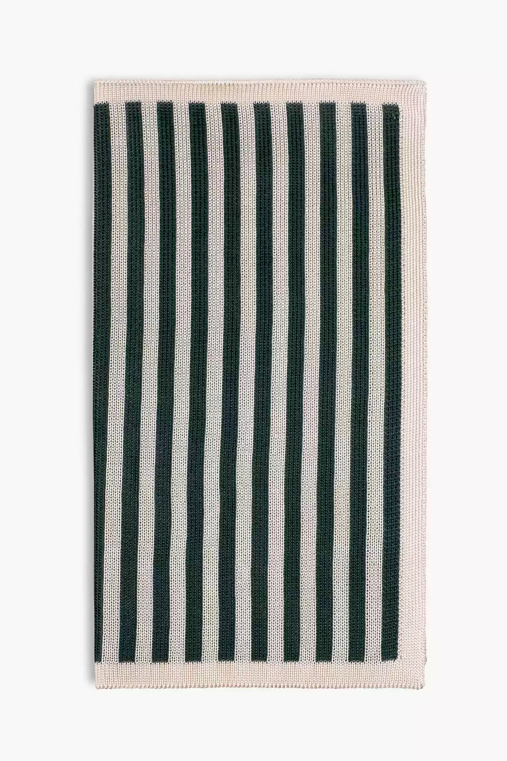 Green and white striped knitted silk pocket square. Made in Italy.