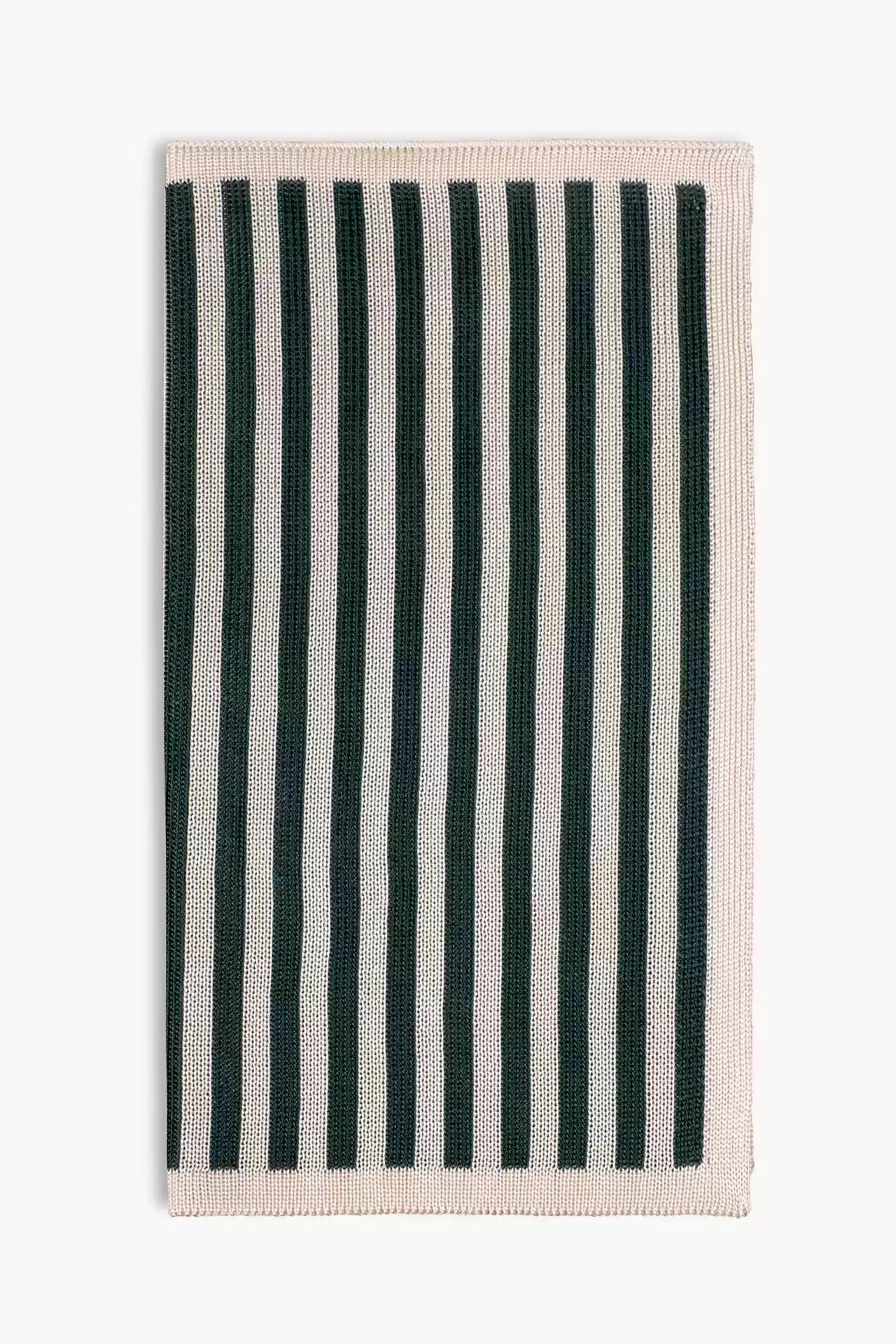 Green and white striped knitted silk pocket square. Made in Italy.