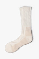 Cream white casual boot sock in merino wool. Swedish design by once a day and produced by glenn clyde. Can we washed in warm water without shrinking.