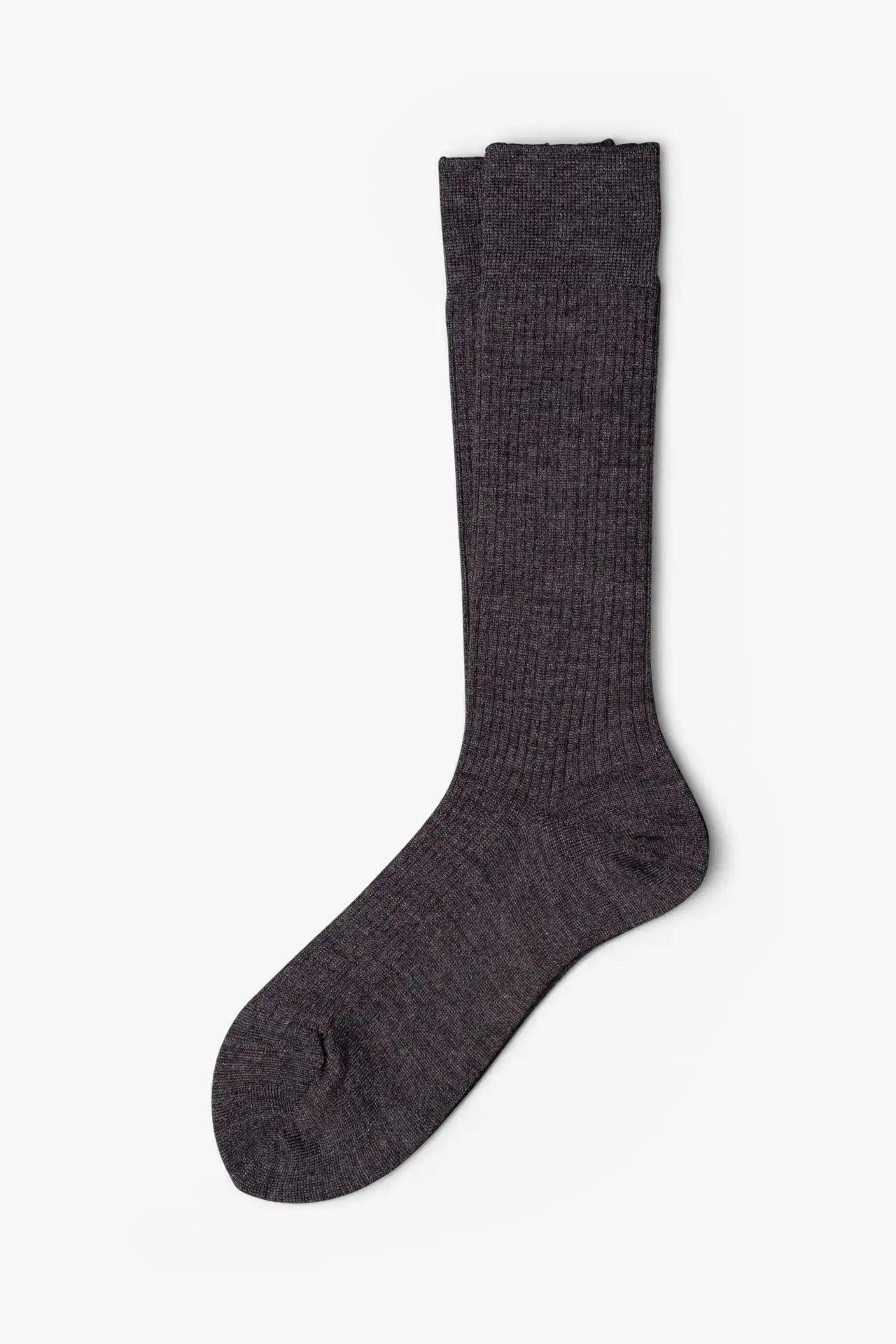 Dark gray melange dress socks in merino wool. Swedish design by once a day and produced by glenn clyde. Can we washed in warm water without shrinking.