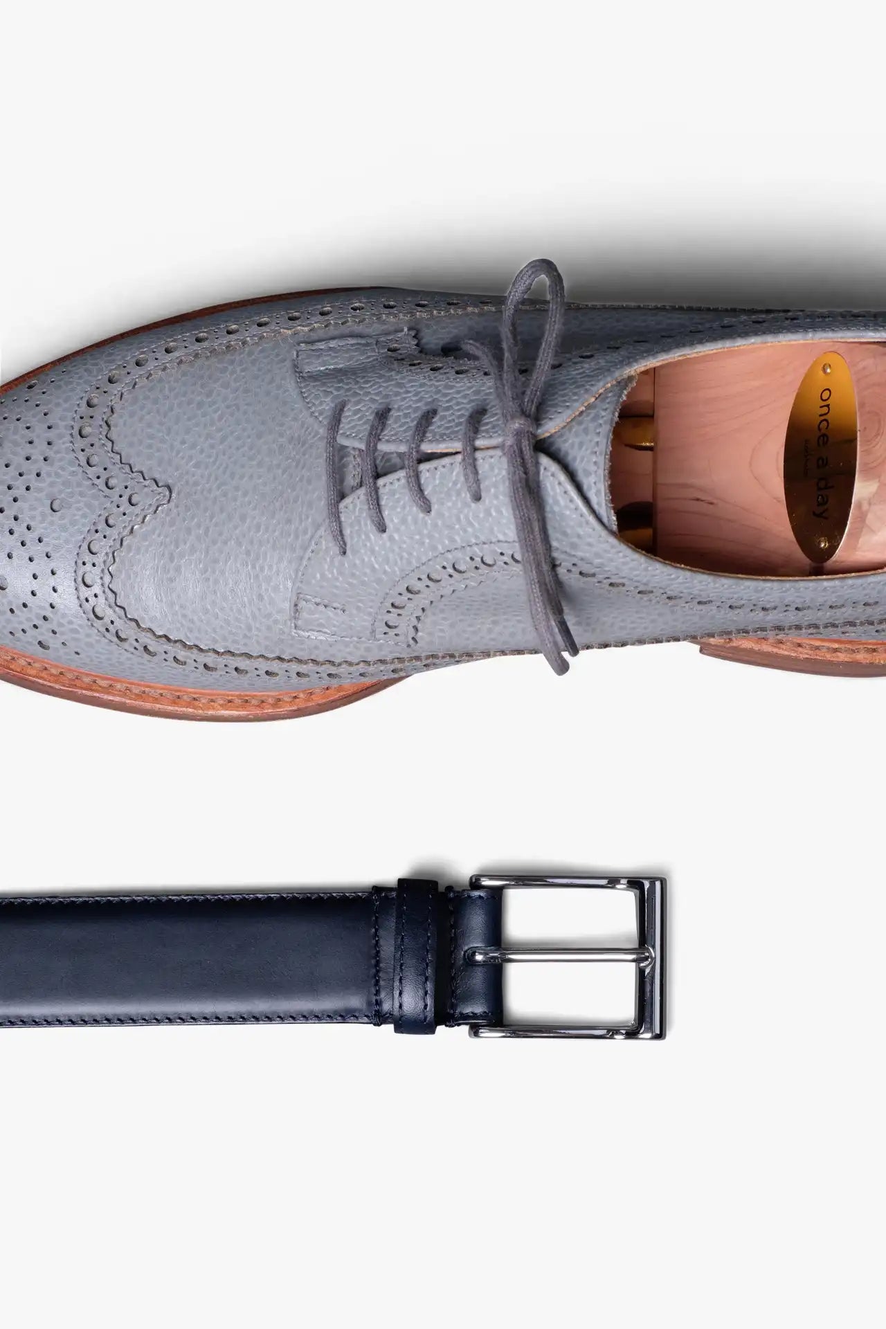 Navy Midnight Blue Leather Belt in minimalist design, Made in Italy from vegetable tanned leather. Perfect to match with hand made dress shoes. 