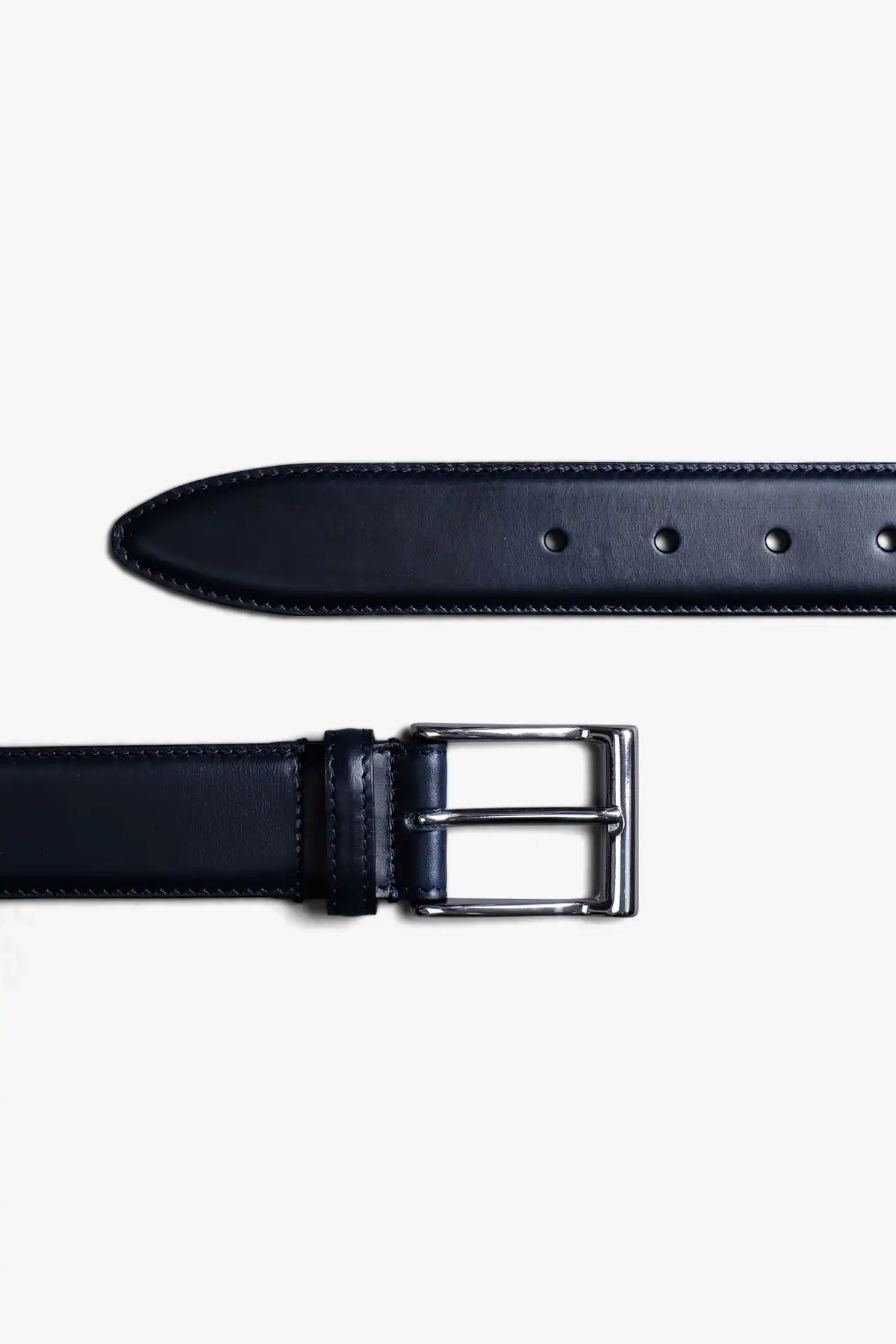 Navy Midnight Blue Leather Belt in minimalist design, Made in Italy from vegetable tanned leather. Perfect to match with hand made dress shoes. 