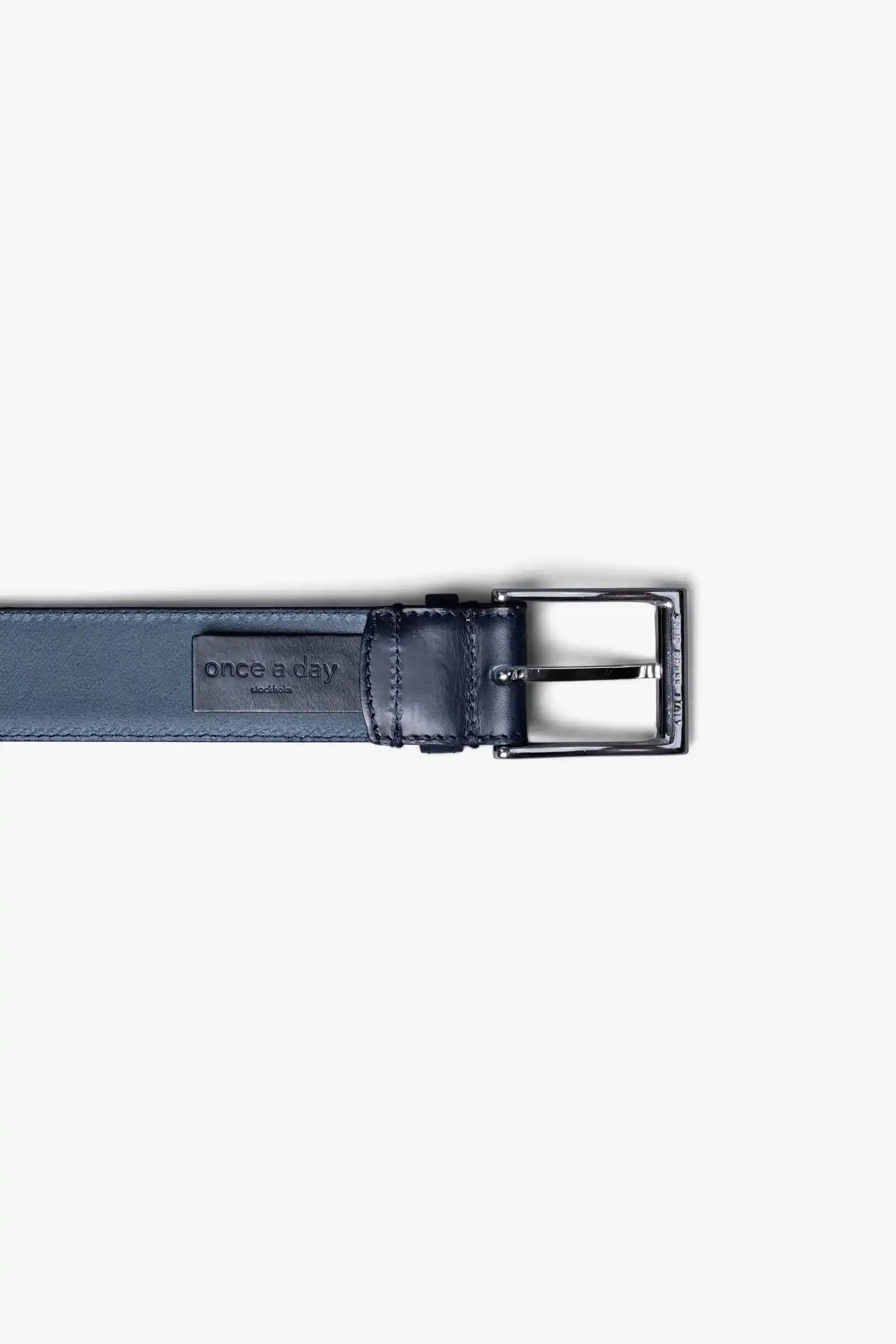 Navy Midnight Blue Leather Belt in minimalist design, Made in Italy from vegetable tanned leather. Perfect to match with hand made dress shoes. 