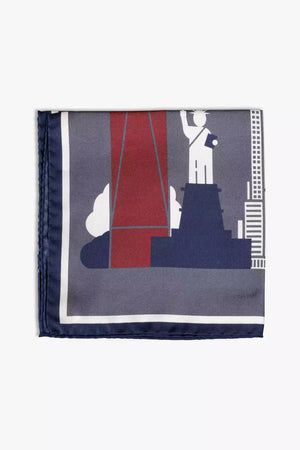 New York motive pocket square in silk, gray and blue
