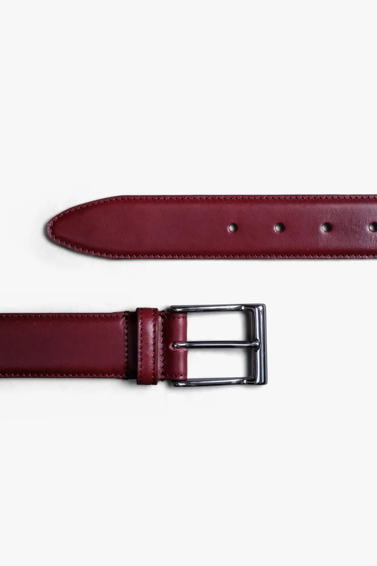 Rosewood Red Leather Belt in minimalist design, Made in Italy from vegetable tanned leather. Perfect to match with hand made dress shoes. 