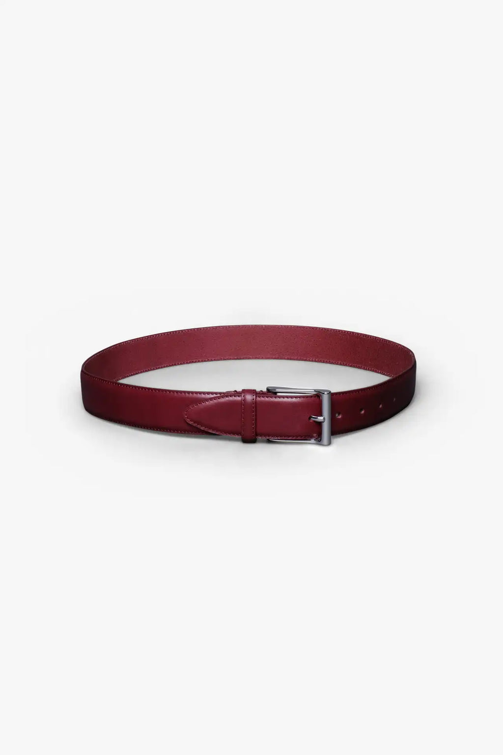Rosewood Red Leather Belt in minimalist design, Made in Italy from vegetable tanned leather. Perfect to match with hand made dress shoes. 